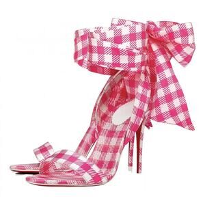 Christian Louboutin Sandale Du Desert 100 Pink White Lace Up Sandal Heel Pump 40